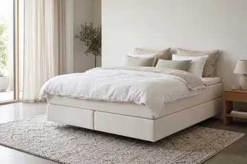 HVILA Premium Kontinentalsäng 180x200 cm med svävande effekt inkl. Bäddmadrass i Polyeterskum Mjuk/Medium med Tvättbar klädsel - Mjuk/Medium - Products - Möbler - Säng - Komplett sängpaket