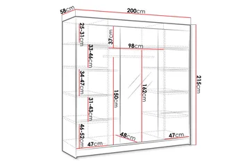 Cyria Garderob med rymlig Förvaring och Skjutdörrar med Spegel 200x215 cm - Svart/Vit - Products - Förvaring - Garderober & garderobssystem