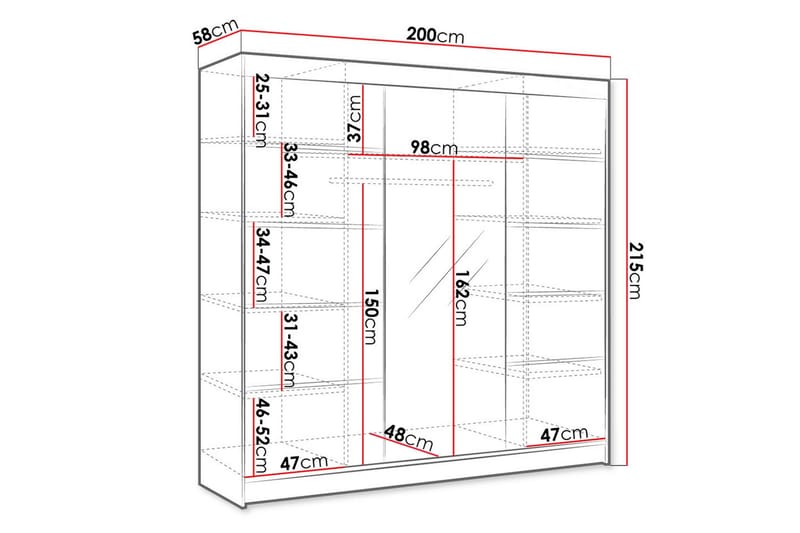 Cyria Garderob med rymlig Förvaring och Skjutdörrar med Spegel 200x215 cm - Svart/Vit - Products - Förvaring - Garderober & garderobssystem