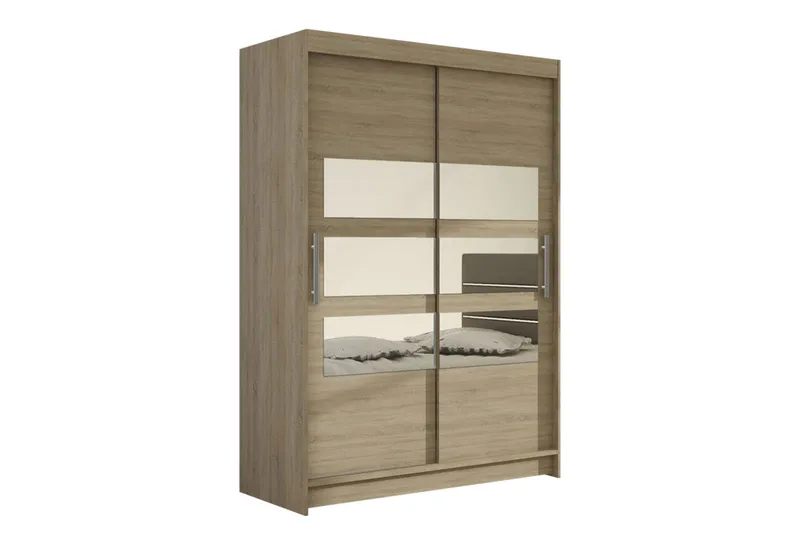 Estella Garderob Skjutdörrar Delad Spegel, Ek