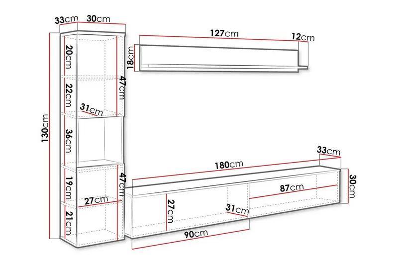 Galbally Möbelset För Vardagsrum White - Products - Förvaring - Förvaringsmöbler - Möbelset för vardagsrum