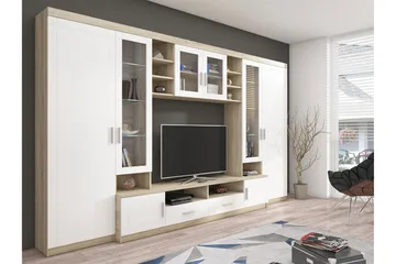 Paris Vardagsrumsset 340x44x197,5 cm - Ek/Vit Led-Belysning - Products - Förvaring - Förvaringsmöbler - Möbelset för vardagsrum