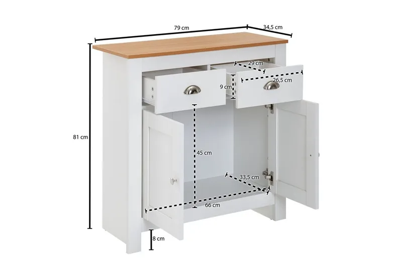 Sideboard Wohnling Melaminbelagd spånskiva tvåfärgad optik ek/vit 2 dörrar 2 lådor modern - Products - Förvaring - Förvaringsmöbler - Sideboard & skänk