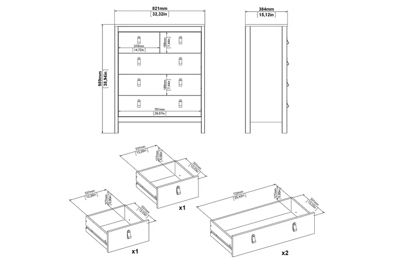 Vallvidera Byrå 5 Lådor 38x82 cm - Svart/Natur - Products - Förvaring - Förvaringsmöbler - Byrå