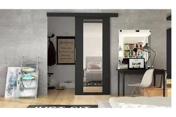 Nemanja Skjutdörr 86x205 cm LED-belysning, Svart