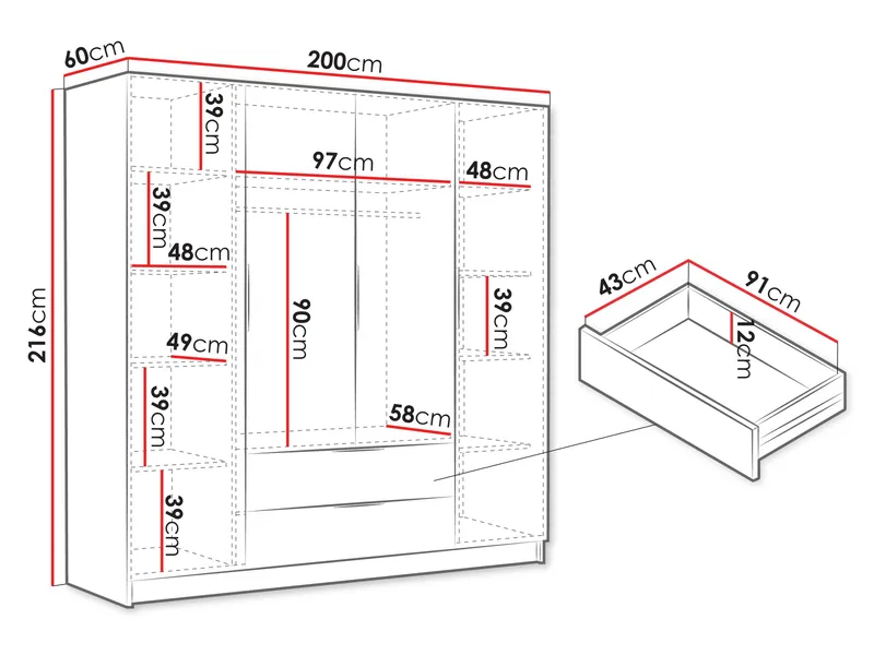Kelros Garderob 200x216 cm - Svart - Products - Förvaring - Garderober & garderobssystem - Garderobsskåp