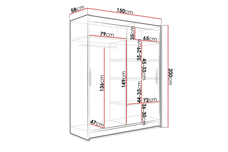 Westa Garderob 150x58x200 cm - Vit - Products - Förvaring - Garderober & garderobssystem - Garderobsskåp