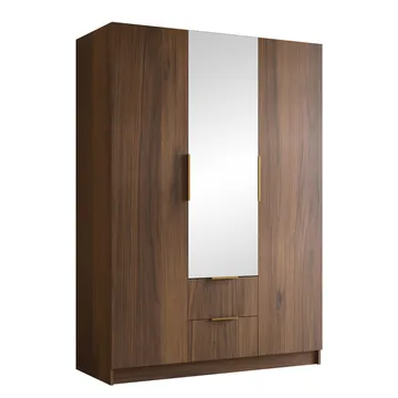 Herrljunga Garderob med Spegel 150x215 cm med lådor - Brun/Guld/Spegel - Products - Förvaring - Garderober & garderobssystem