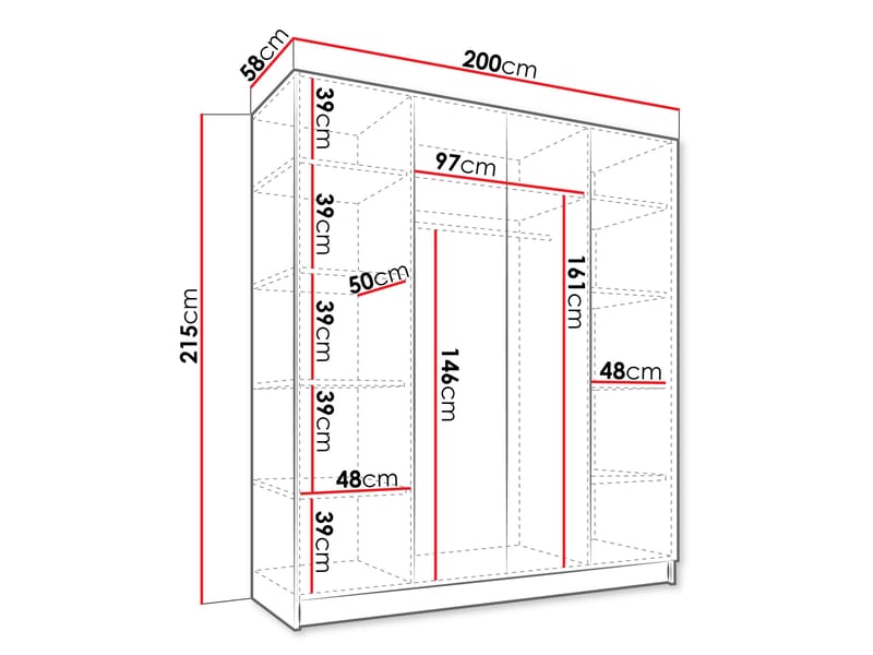 Herrljunga Garderob med Spegel 200x215 cm - Guld/Spegel - Products - Förvaring - Garderober & garderobssystem