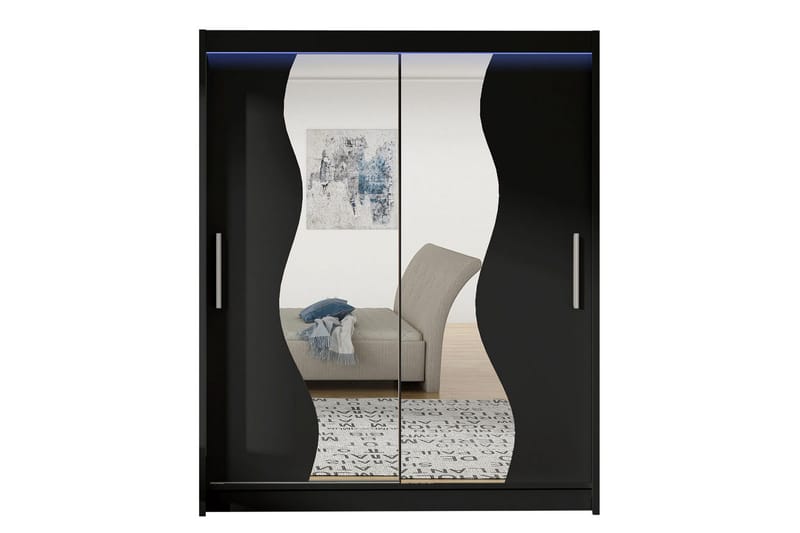 Leila Garderob med Spegel 150x200 cm, Svart