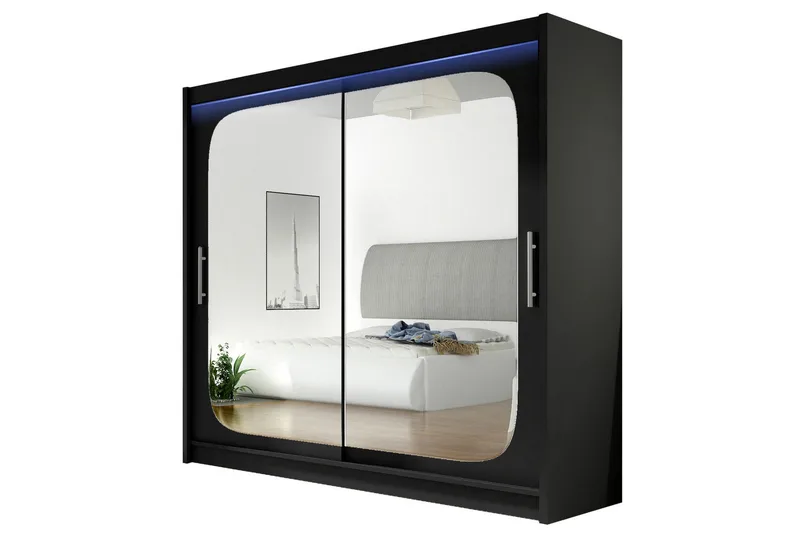 Prag Garderob med Spegel 180x215 cm, Svart