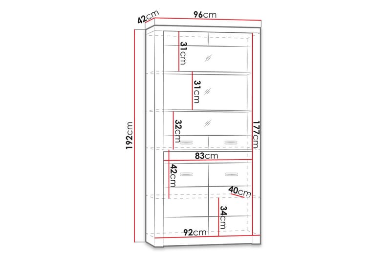 Indianapolis Vitrinskåp 96x42x192 cm - Vit - Products - Förvaring - Skåp - Vitrinskåp