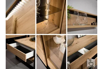 Quant Vitrinskåp 41 cm djup 110 cm bred 140 cm hög Trä - Ek/Svart - Products - Förvaring - Skåp - Vitrinskåp