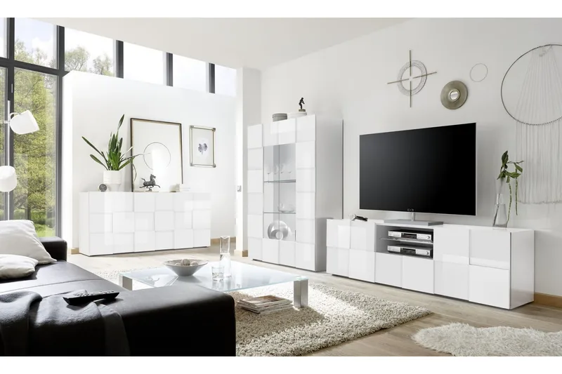 Tabor Vitrinskåp 42 cm djup 121 cm bred 166 cm hög Ljust Trä - Vit Högglanslack - Products - Förvaring - Skåp - Vitrinskåp