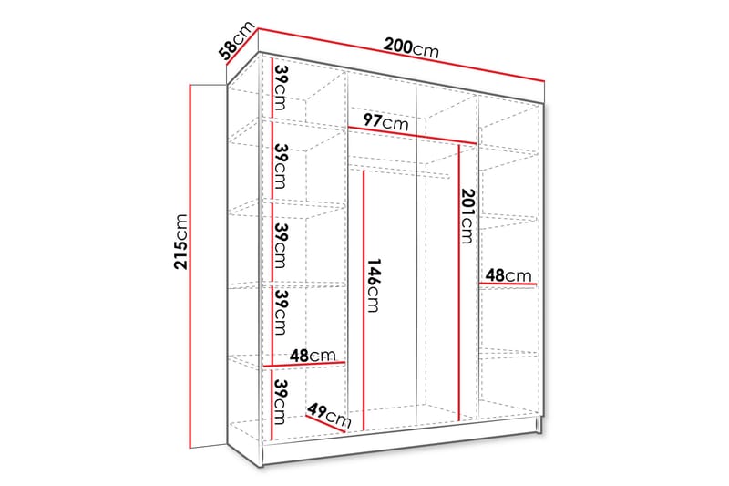 Vadstena Garderob med Spegel 200 cm - Svart - Products - Förvaring - Garderober & garderobssystem
