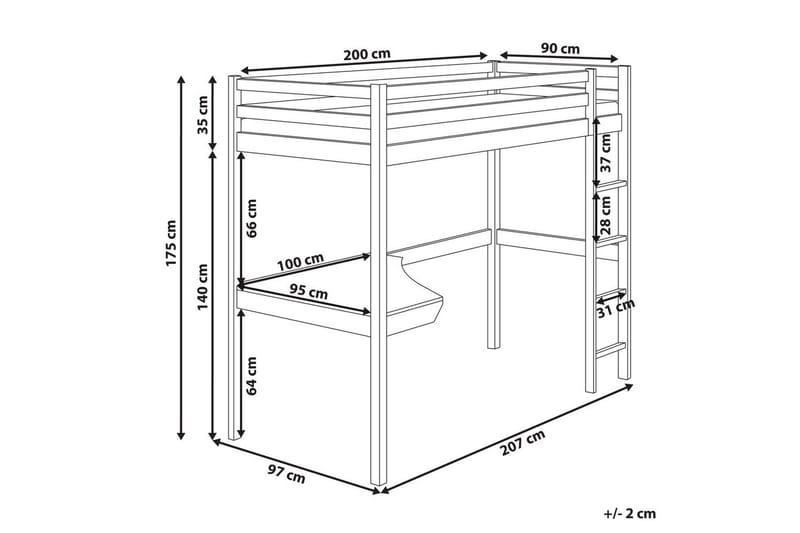 Högsäng med skrivbord Loury - Vit - Products - Möbler - Barnmöbler - Barnsäng & juniorsäng - Loftsäng barn