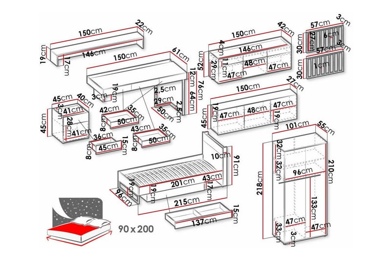 Rathmore Möbelset För Barnrum - Svart - Products - Möbler - Barnmöbler - Barnmöbelset