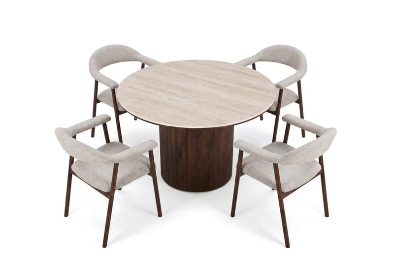 Arvo Matgrupp runt 120 cm Travertin med 4 Ronja Matstolar - Valnöt - Products - Möbler - Bord & matgrupp - Matgrupp
