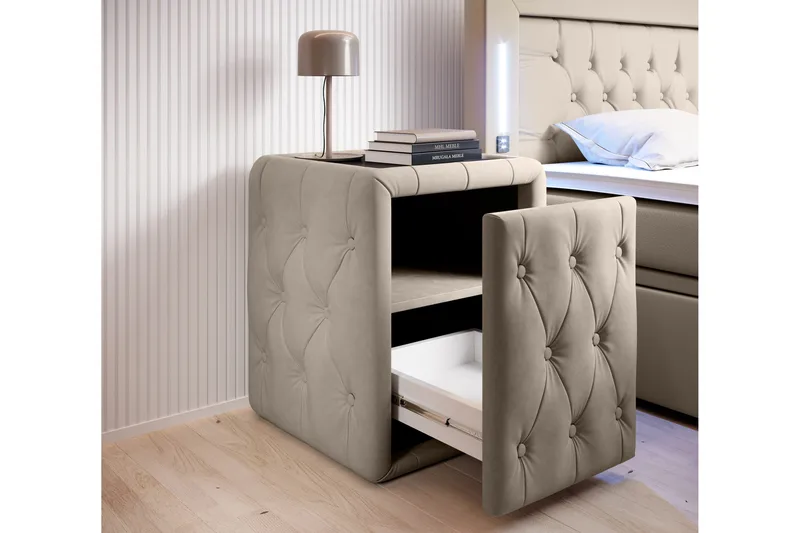 Franco Sängbord 58 cm med Förvaring Låda - Beige - Products - Möbler - Bord & matgrupp - Avlastningsbord & sidobord - Sängbord & nattduksbord