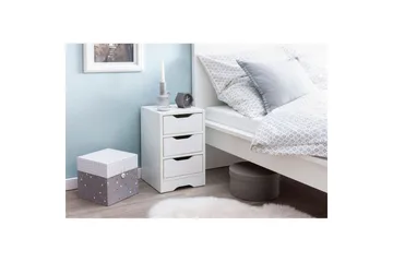 Sängbord Wohnling med 3 lådor i en enkel, modern design för boxspring-säng Vit - Vit - Products - Möbler - Bord & matgrupp - Avlastningsbord & sidobord - Sängbord & nattduksbord