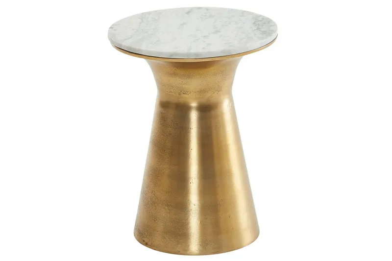 Sido bord Wohnling Äkta marmor rund 35 cm gyllene bas modern