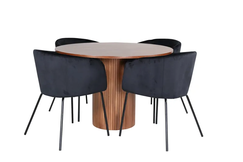 Bianca Matgrupp 110 cm Rund med 4 Berit stolar, Svart