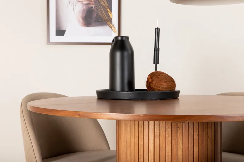 Bianca Matgrupp 110 cm Rund med 4 Velvet stolar - Beige - Products - Möbler - Bord & matgrupp - Matgrupp