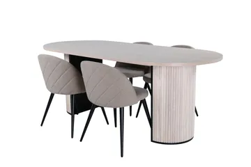 Bianca Matgrupp 200 cm Oval med 4 Velvet stolar - Beige - Products - Möbler - Bord & matgrupp - Matgrupp