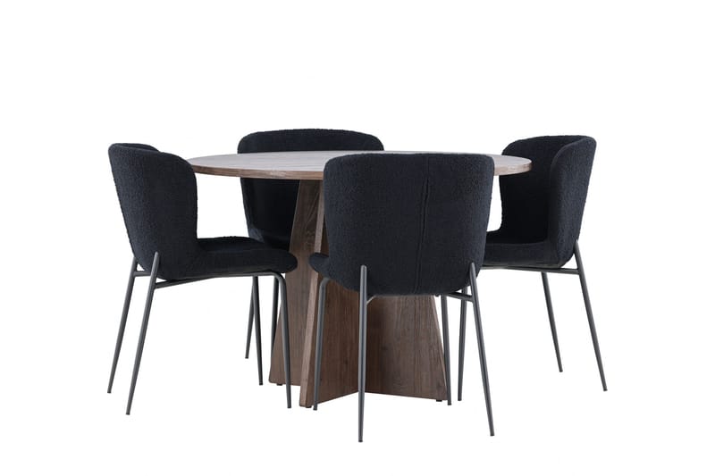 Bootcut Matgrupp 110 cm Rund med 4 Modesto stolar - Mocca/Svart - Products - Möbler - Bord & matgrupp - Matgrupp