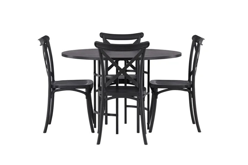 Copenhagen Matgrupp 115 cm Rund med 4 Crosett stolar, Svart