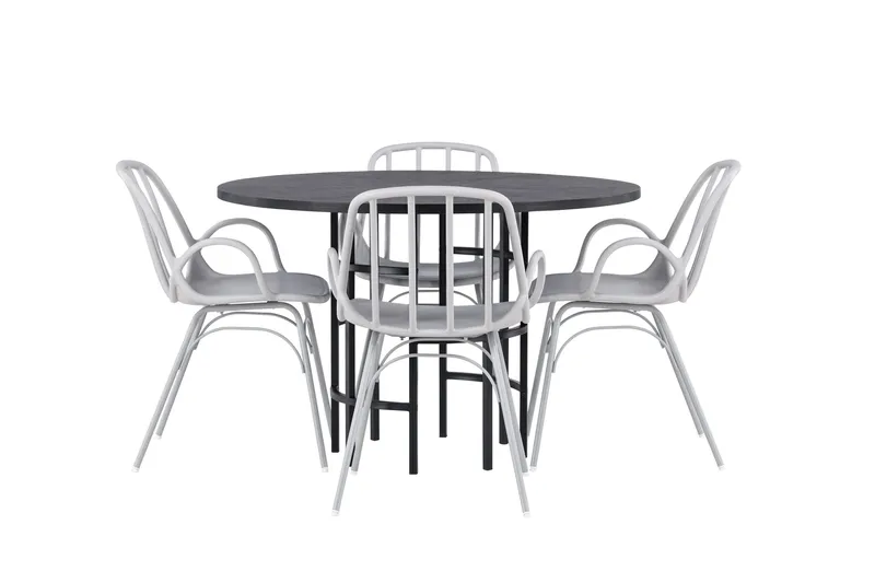 Copenhagen Matgrupp 115 cm Rund med 4 Dyrön stolar, Svart