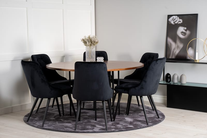 Copenhagen Matgrupp 140 cm Rund med 6 Velvet Deluxe stolar - Svart - Products - Möbler - Bord & matgrupp - Matgrupp