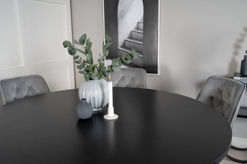 Copenhagen Matgrupp med 6 Valera Lyx Sammetsstolar Svart/Grå - Furniture Fashion - Products - Möbler - Bord & matgrupp - Matgrupp