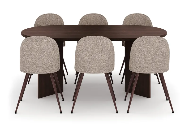Dano Matbord 180 cm  med 6 Nibe Plus Matstolar - Valnöt / Greige - Products - Möbler - Bord & matgrupp - Matgrupp