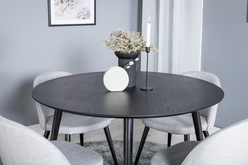 Dipp Matgrupp 115 cm Rund med 4 Velvet Stolar - Svart - Products - Möbler - Bord & matgrupp - Matgrupp
