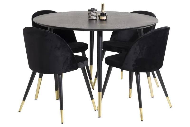 Dipp Matgrupp 115 cm Rund med 4 Velvet stolar - Svart/Guld - Products - Möbler - Bord & matgrupp - Matgrupp