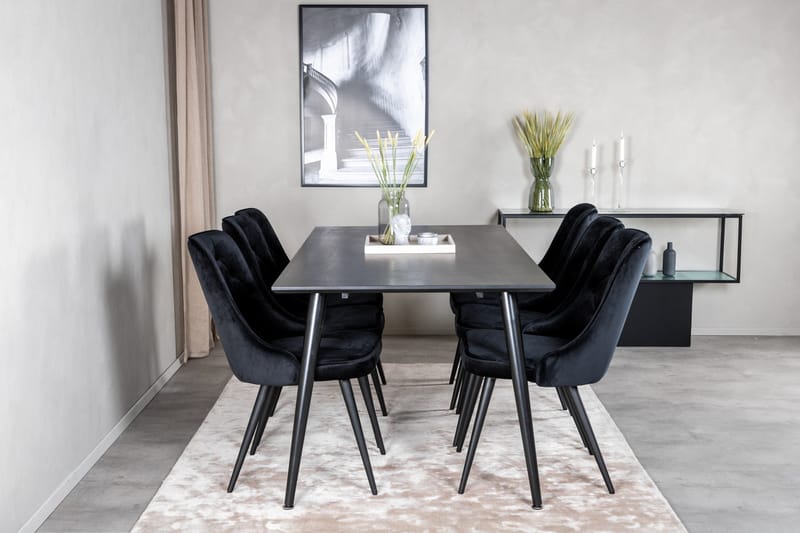 Dipp Matgrupp 180 cm Rektangulär med 6 Velvet Deluxe stolar - Svart - Products - Möbler - Bord & matgrupp - Matgrupp