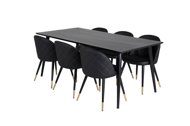 Dipp Matgrupp 180 cm Rektangulär med 6 Velvet stolar - Svart/Guld - Products - Möbler - Bord & matgrupp - Matgrupp