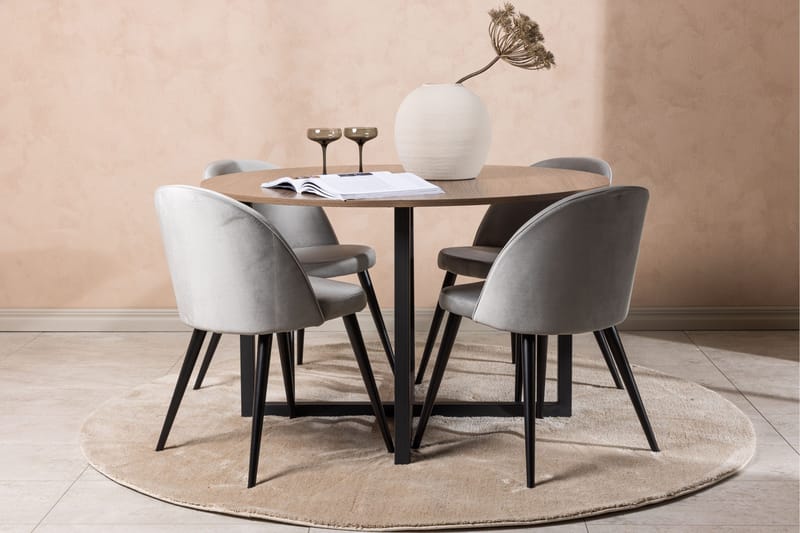 Durango Matgrupp 120 cm Rund med 4 Velvet Stolar - Valnöt - Products - Möbler - Bord & matgrupp - Matgrupp