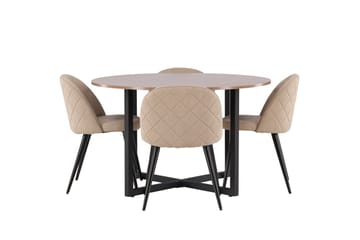 Durango Matgrupp 120 cm Rund med 4 Velvets Stolar - Valnöt - Products - Möbler - Bord & matgrupp - Matgrupp