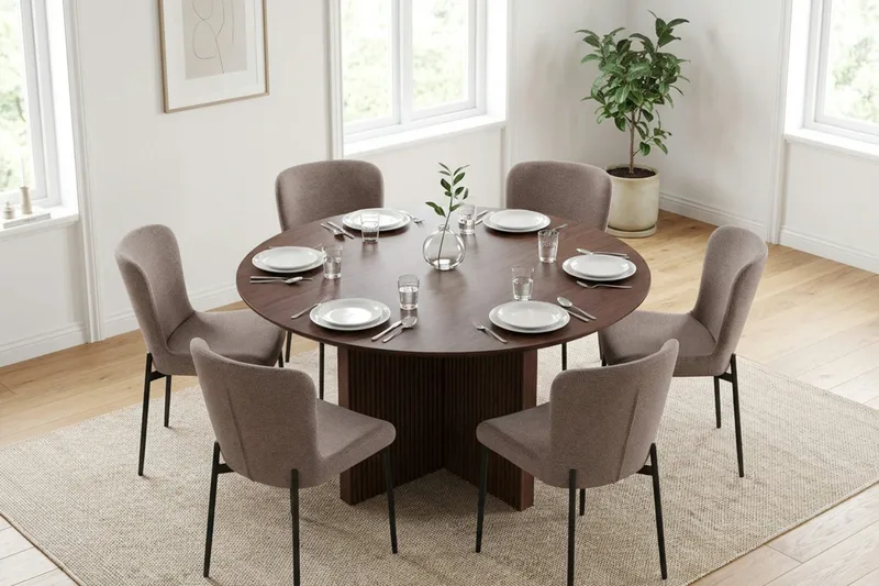 Edda Matgrupp runt 130 cm Valnöt med 6 Elsie Matstolar - Valnöt - Products - Möbler - Bord & matgrupp - Matgrupp