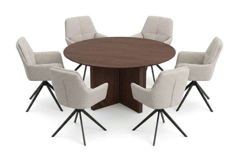 Edda Matgrupp runt 150 cm Valnöt med 6 Torsby Matstolar - Products - Möbler - Bord & matgrupp - Matgrupp