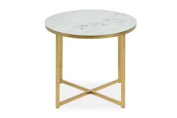 Epiffer Soffbord 50 cm Runt Marmormönster - Vit/Grå/Mässing - Products - Möbler - Bord & matgrupp - Marmorbord