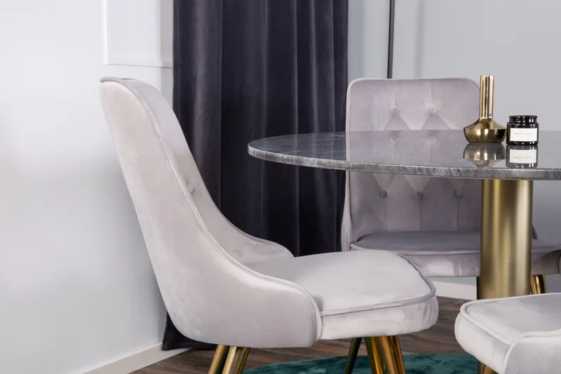 Estelle Matgrupp 106 cm Rund med 4 Velvet stolar - Svart/Guld - Products - Möbler - Bord & matgrupp - Matgrupp