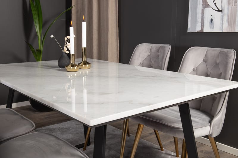 Estelle Matgrupp 140 cm Rektangulär med 4 Velvet stolar - Svart/Guld - Products - Möbler - Bord & matgrupp - Matgrupp
