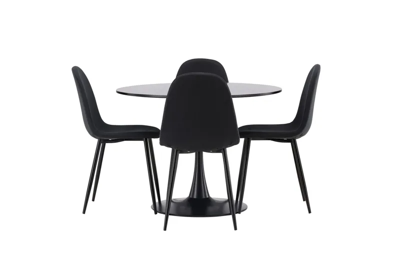 Glade Matgrupp 100 cm Rund med 4 Polar stolar, Svart