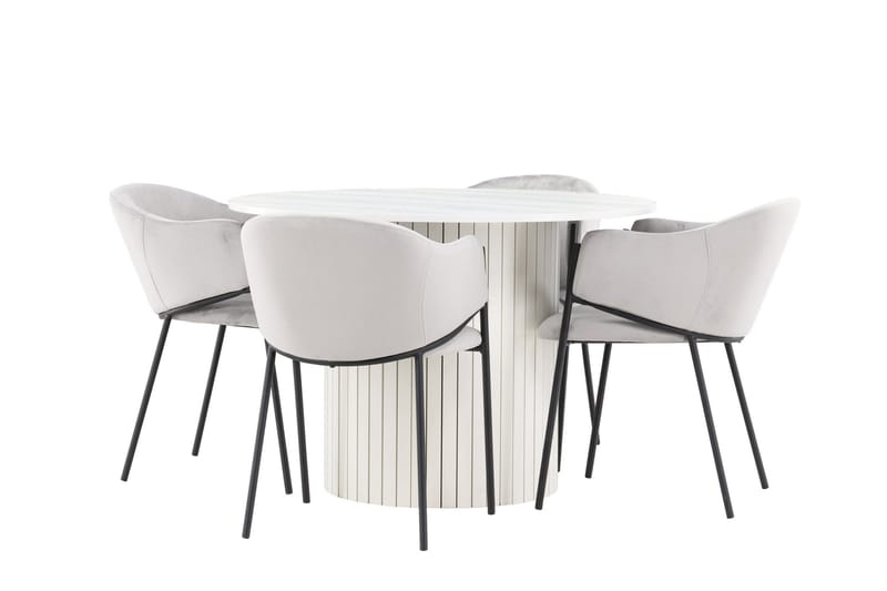 Härön Matgrupp 110 cm Rund med 4 Evelina stolar - Vit/Grå - Products - Möbler - Bord & matgrupp - Matgrupp