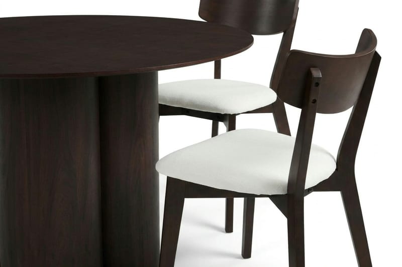 Juno Matgrupp 130 cm runt i Rökt Ek med 6 Amelia Matstolar med Dyna - Rökt Ek/Beige - Products - Möbler - Bord & matgrupp - Matgrupp