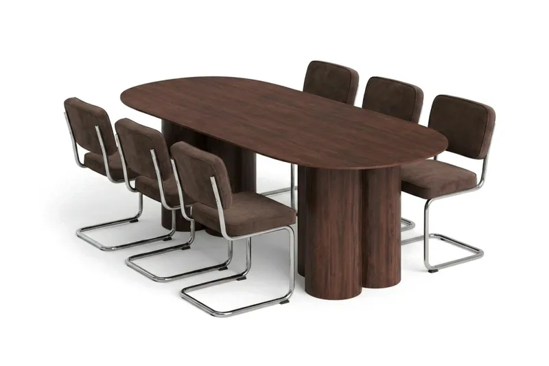 Juno Matgrupp rektangulärt 220 cm Valnöt med 8 Milva Matstolar, Valnöt