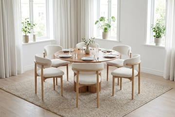 Juno Matgrupp runt 130 cm Ek med 6 Jaiveer Matstolar - Ek - Products - Möbler - Bord & matgrupp - Matgrupp